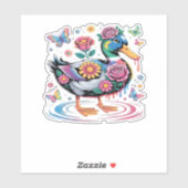 Colorful Fantasy Duck with Flowers and Butterflies Aufkleber (Blatt)