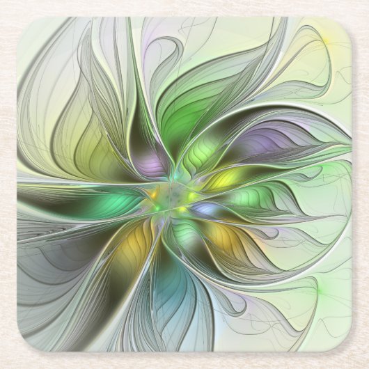 Colorful Fantasy Flower Modern Abstract Fractal Rechteckiger Pappuntersetzer (Vorderseite)