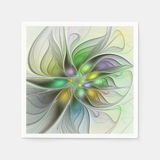 Colorful Fantasy Flower Modern Abstract Fractal Serviette (Vorderseite)
