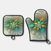 Colorful Fantasy Modern Abstract Flower Fractal Ofenhandschuh & Topflappen-Set (Vorderseite)