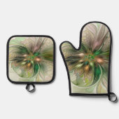 Colorful Fantasy Modern Abstract Fractal Flower Ofenhandschuh & Topflappen-Set (Vorderseite)
