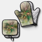 Colorful Fantasy Modern Abstract Fractal Flower Ofenhandschuh & Topflappen-Set (Vorderseite/Rückseite)