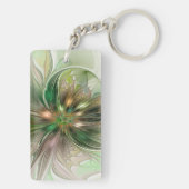 Colorful Fantasy Modern Abstract Fractal Flower Schlüsselanhänger (Rückseite)