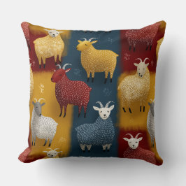 Colorful Farm Goats In The Pasture Kissen