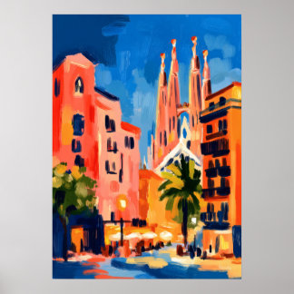 Colorful Fauvist Barcelona Sagrada Familia Art Poster