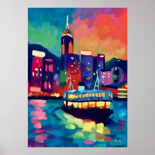 Colorful Fauvist Hong Kong Skyline Wall Art Poster (Vorne)