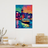 Colorful Fauvist Hong Kong Skyline Wall Art Poster (Küche)