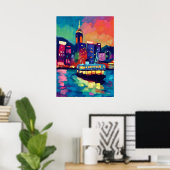 Colorful Fauvist Hong Kong Skyline Wall Art Poster (Heimbüro)