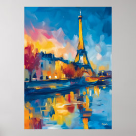 Colorful Fauvist Paris River Reflection Art Poster