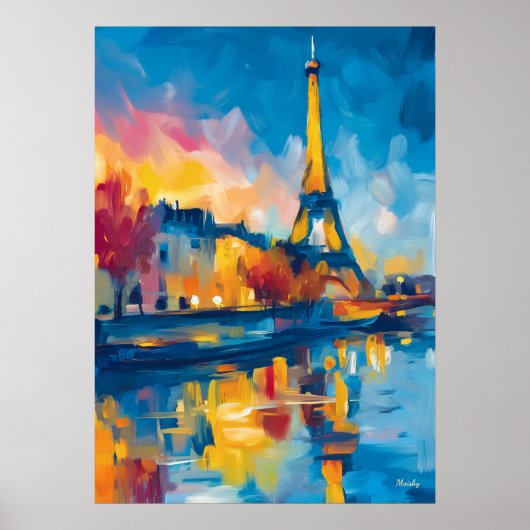 Colorful Fauvist Paris River Reflection Art Poster (Vorne)