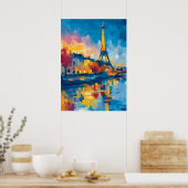 Colorful Fauvist Paris River Reflection Art Poster (Küche)