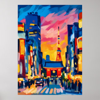 Colorful Fauvist Tokyo Skyline Wall Art Poster