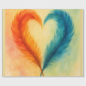 Colorful Feather Heart Watercolor Art Geschenkpapier (Flach)