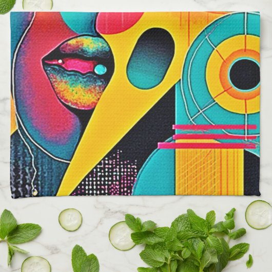 Colorful Feelings: Abstract Face Geschirrtuch (Gefaltet)