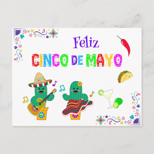 Colorful Festival Cinco de Mayo 2025 Tanzkaktus Postkarte (Vorderseite)