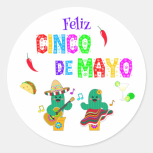 Colorful Festival Cinco de Mayo 2025 Tanzkaktus Runder Aufkleber