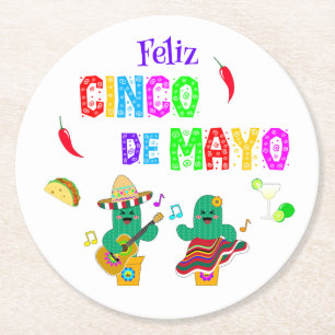 Colorful Festival Cinco de Mayo 2025 Tanzkaktus Runder Pappuntersetzer