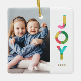 Colorful Festive JOY Christmas Foto Keramikornament