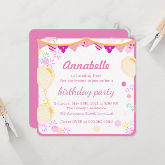 Colorful & Festive Pinkish Girl's Birthday Party Einladung