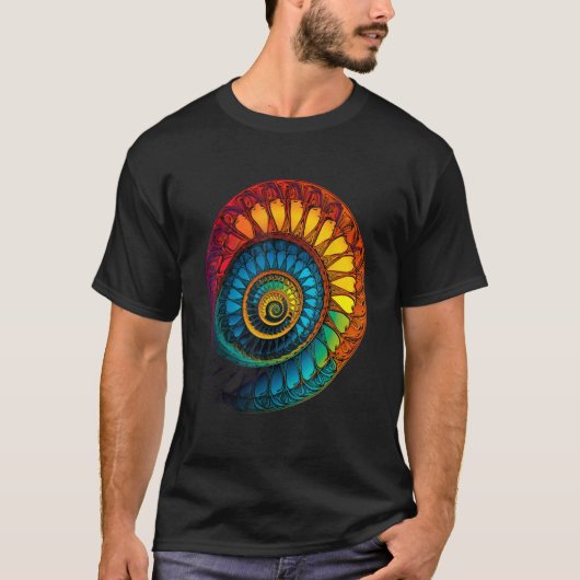 Colorful Fibonacci Spiral Psychedelic Colors Abstr T-Shirt (Vorderseite)