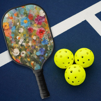 Colorful Field of Wildflowers Custom Name Pickleball Schläger