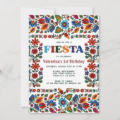 Colorful Fiesta Floral Folk Art First 1st Birthday Einladung (Vorderseite)