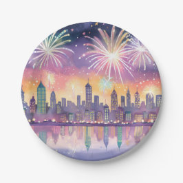 Colorful Fireworks City Watercolor | Lofi New Year Pappteller