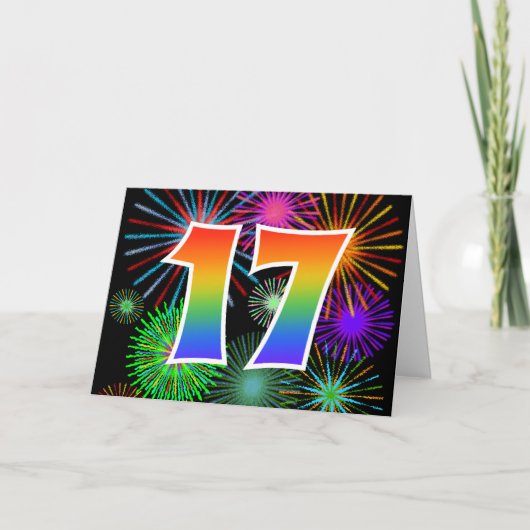 Colorful Fireworks + Rainbow Pattern "17" Event # Karte (Vorderseite)