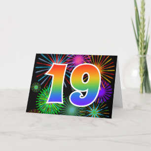 Colorful Fireworks + Rainbow Pattern "19" Event # Karte
