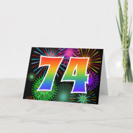 Colorful Fireworks + Rainbow Pattern "74" Event # Karte