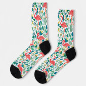 Colorful flamingos tropical flowers pattern socken (Linkes Detail)