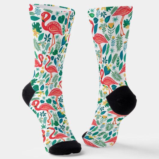 Colorful flamingos tropical flowers pattern socken (Gewinkelt)