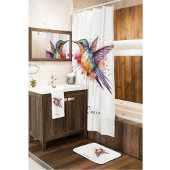Colorful Flight, watercolor hummingbird custom Badematte