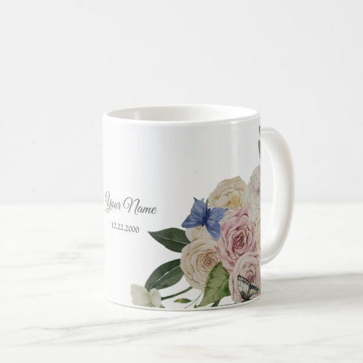 Colorful Floral Blue Butterfly Green Wedding Party Kaffeetasse (VorderseiteRechts)