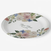 Colorful Floral Blue Butterfly Green Wedding Party Pappteller (Schrägansicht)