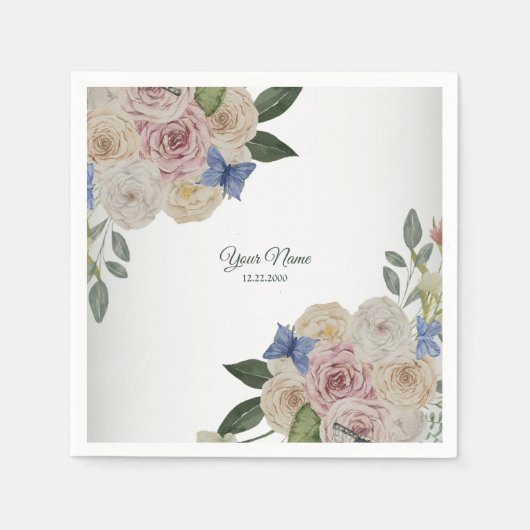 Colorful Floral Blue Butterfly Green Wedding Party Serviette (Vorderseite)