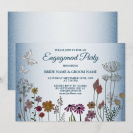 Colorful Floral Blue Glitter Engagement Party Einladung