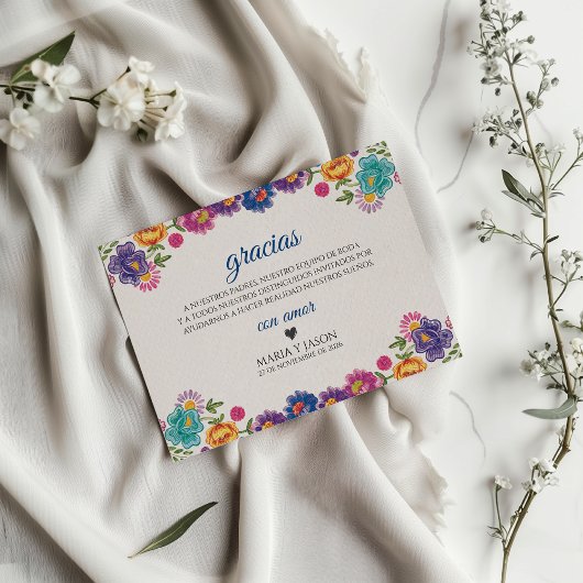 Colorful Floral Botanical Fiesta Spanish Wedding Dankeskarte