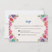 Colorful Floral Botanical Fiesta Spanish Wedding RSVP Karte (Vorderseite)