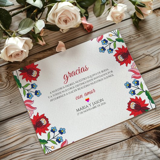 Colorful Floral Botanical Modern Spanish Wedding Dankeskarte
