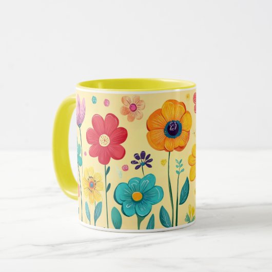 Colorful Floral, Bright Pattern Vibrant Folk Flowe Tasse (Vorderseite Links)