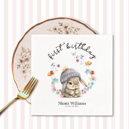 Colorful Floral Bunny First Birthday Napkins Serviette
