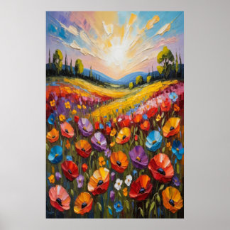 Colorful Floral Canvas Art, Vibrant Flower Paintin Poster