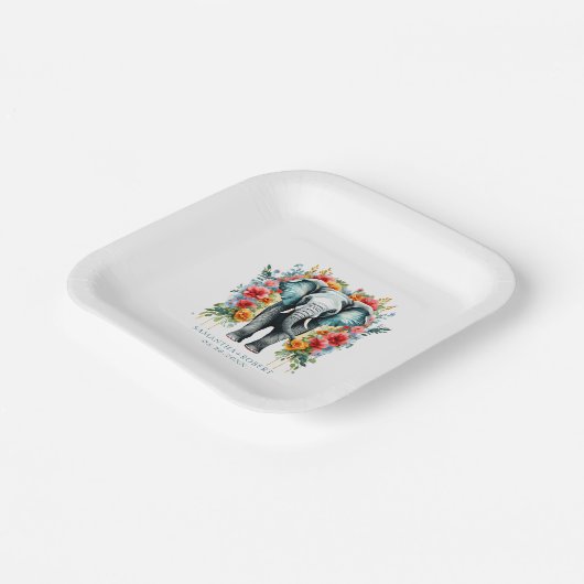 Colorful Floral Elephant Pappteller (Gewinkelt)