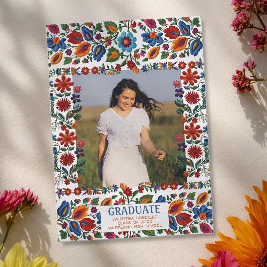 Colorful Floral Fiesta Embroidery Photo Graduation Ankündigung