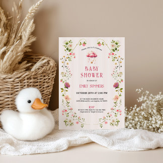 Colorful Floral Frame Baby Shower Invitation Save The Date