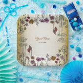 Colorful Floral Garden Gold Glitter Wedding Party  Pappteller (Party)