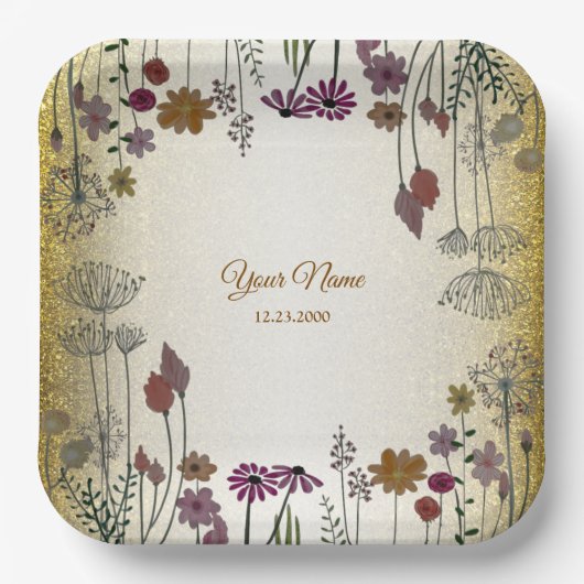 Colorful Floral Garden Gold Glitter Wedding Party  Pappteller (Vorderseite)