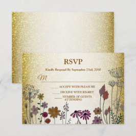 Colorful Floral Garden Gold Glitter Wedding Party RSVP Karte