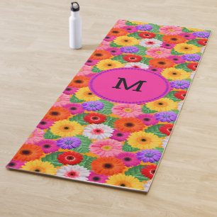 Colorful Floral Gerbera Daisies Boho Botanical Yogamatte